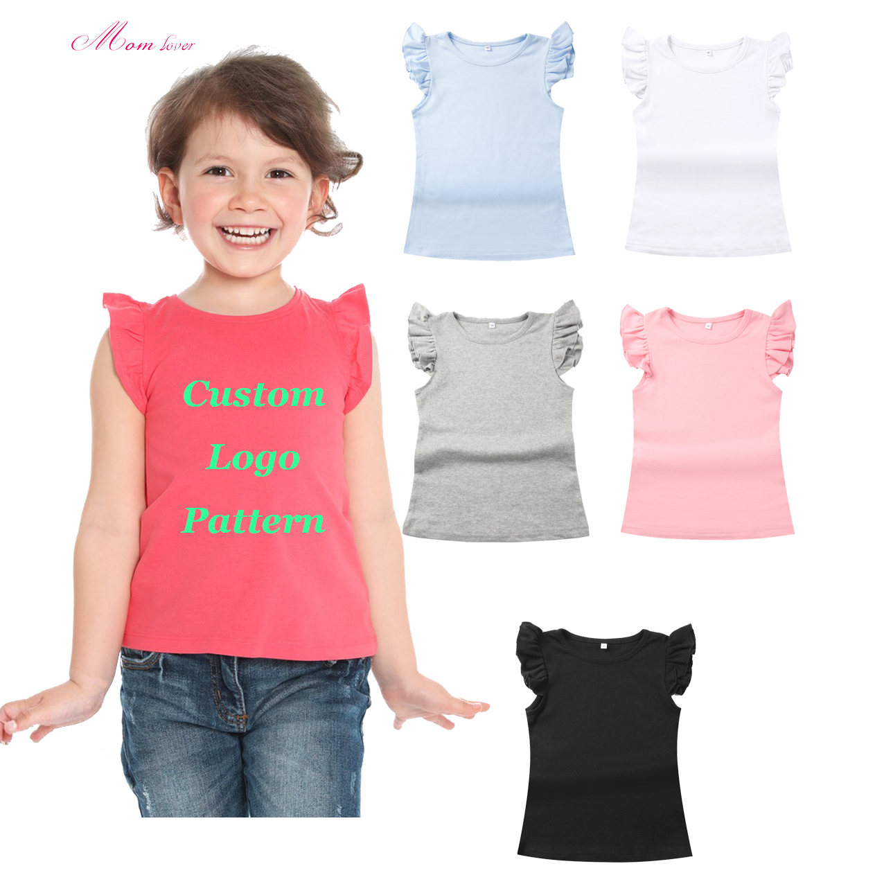 T-Léine Cuff Ruffled Blank Léine Samhraidh T-Léinte Sleeve Gearr do Chailíní