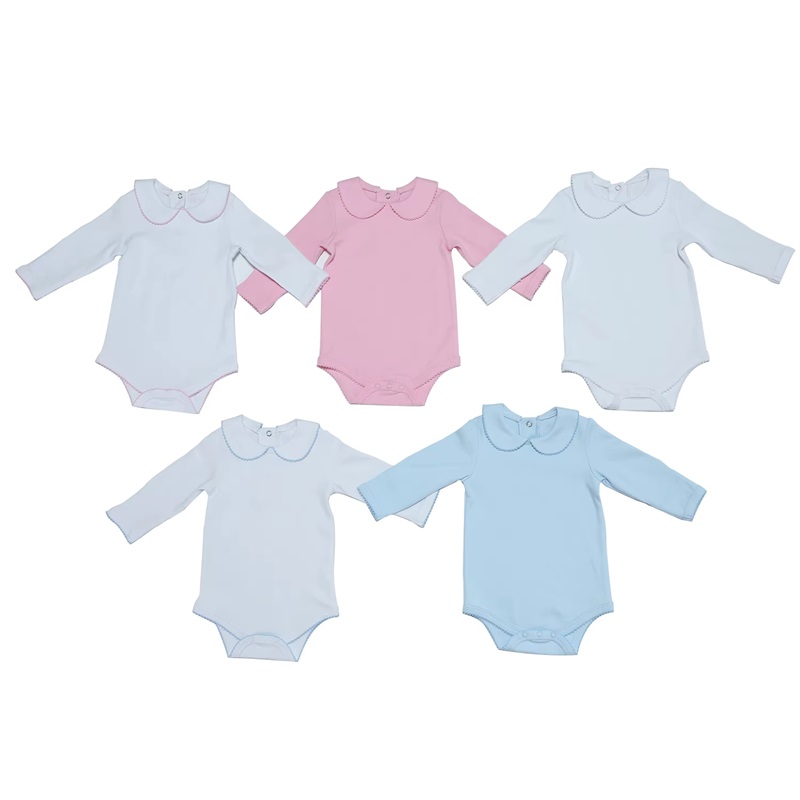 Éadaí leanbh saincheaptha picot trim onesie leanbh